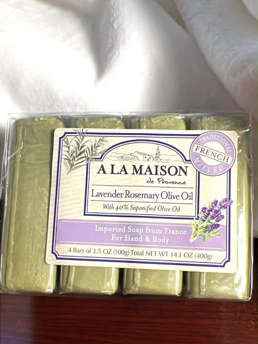A LA MAISON de Provence Lavender Rosemary Olive Oil Soap – 2 Packs (8 Bars Total